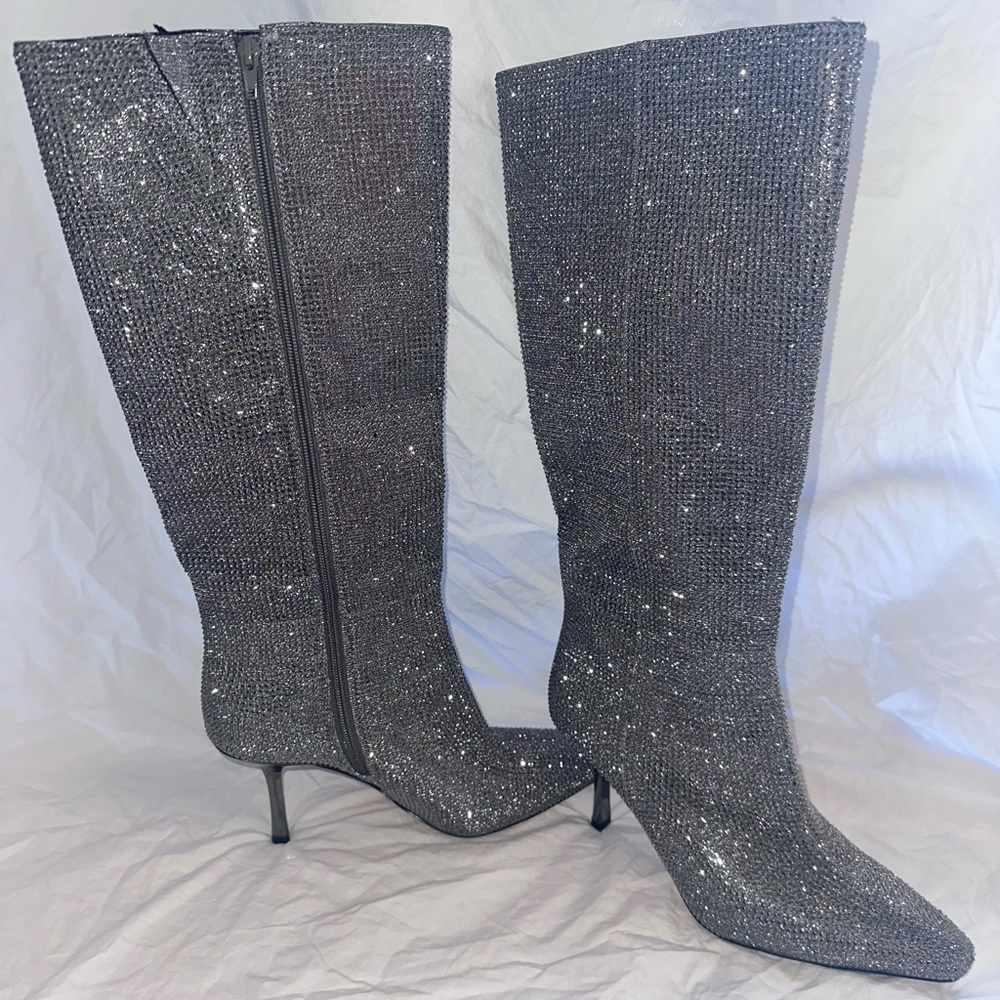Mix No. 6 Glittering Gray Heeled Boots